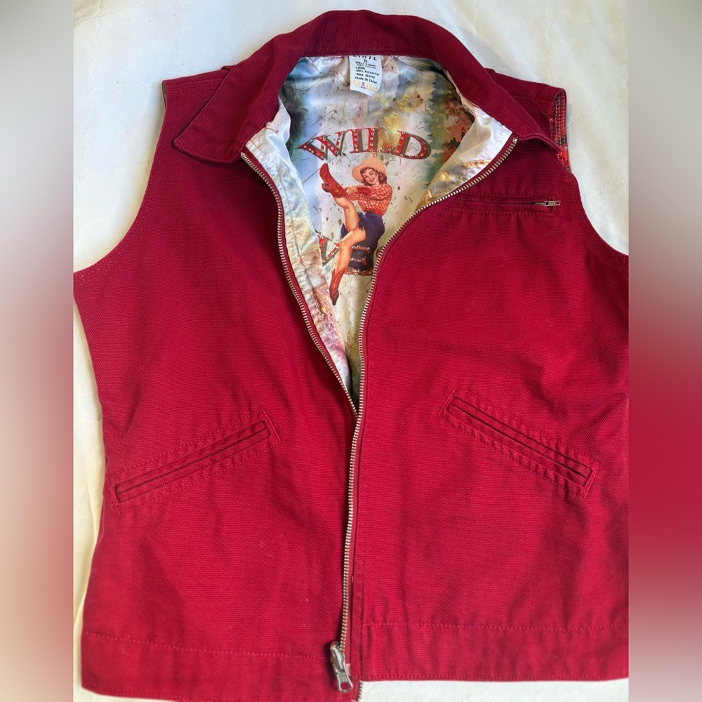 Ethyl Wild West red western canvas vest women’s vintage western wear sz small